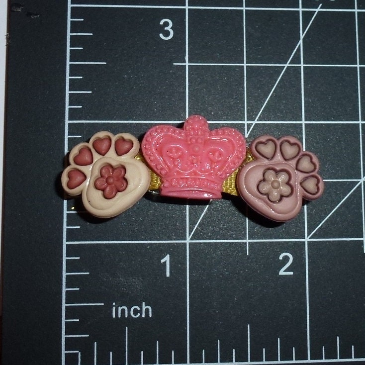 Pink dog paws crown french barrette clip pet hair bow (fb444)