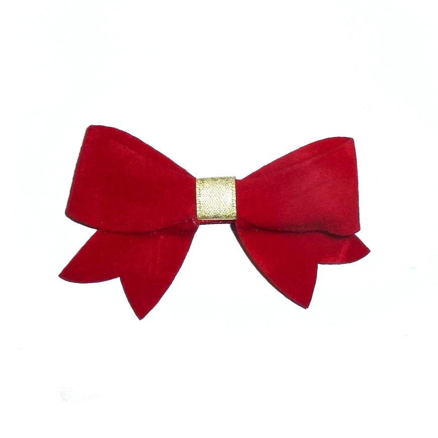 Christmas 3" red/gold velvet bow tie collar slide or hair bow (Fb442)