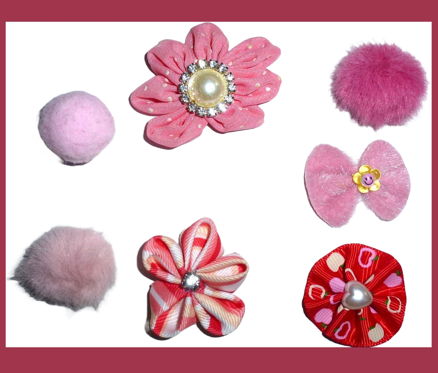 Puppy Dog Bows ~ 7 Round pink girl pet hair bow barrettes (fb11)