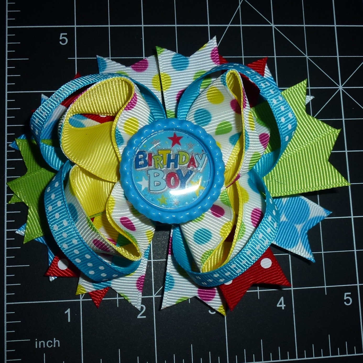 BIRTHDAY BOY polka dots dog collar slide accessory hair bows barrettes or bands (dc24)