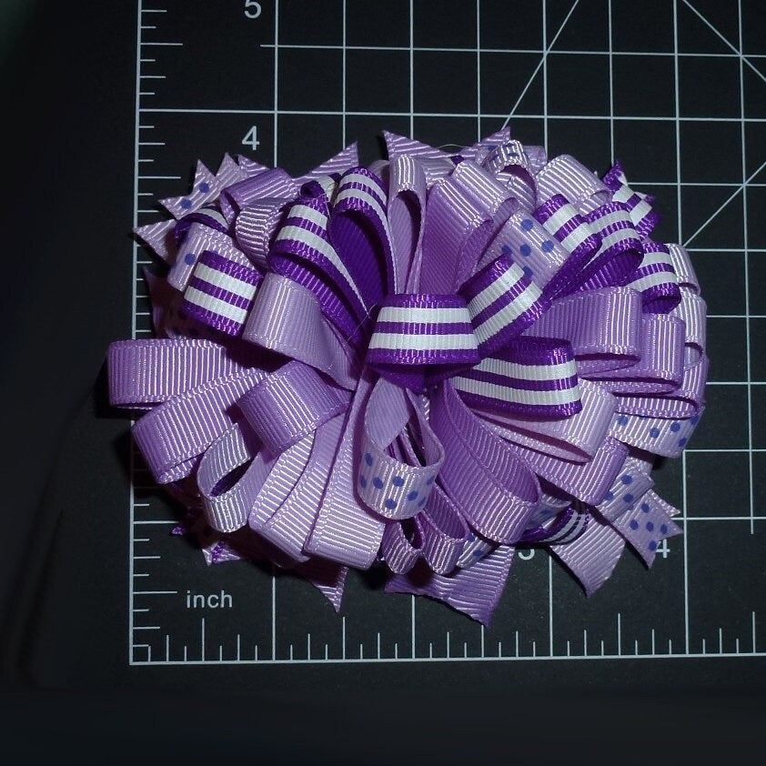 Puppy Bows ~ BIG bow loopy purple 4" dog hair bow or collar slide bands or clip (DC51)
