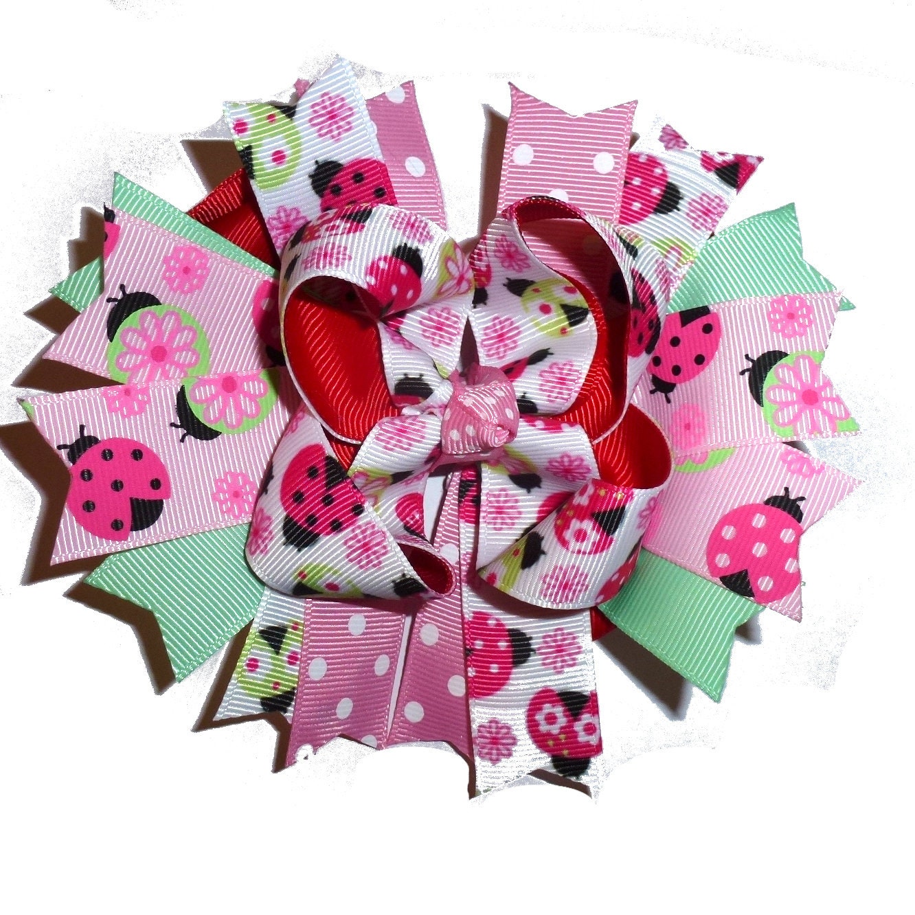 Ladybugs pink red flowers dog collar slide accessory hair bows barrettes or bands (dc24)