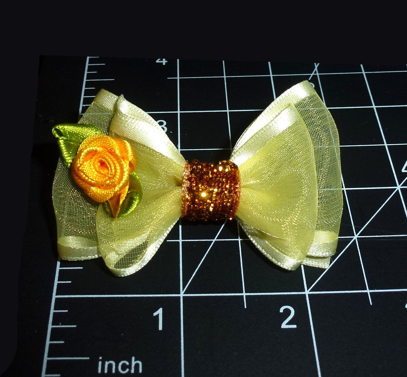 Puppy bows Baby maize satin trim organza rose pet hair bow barrettes or bands (fb310)