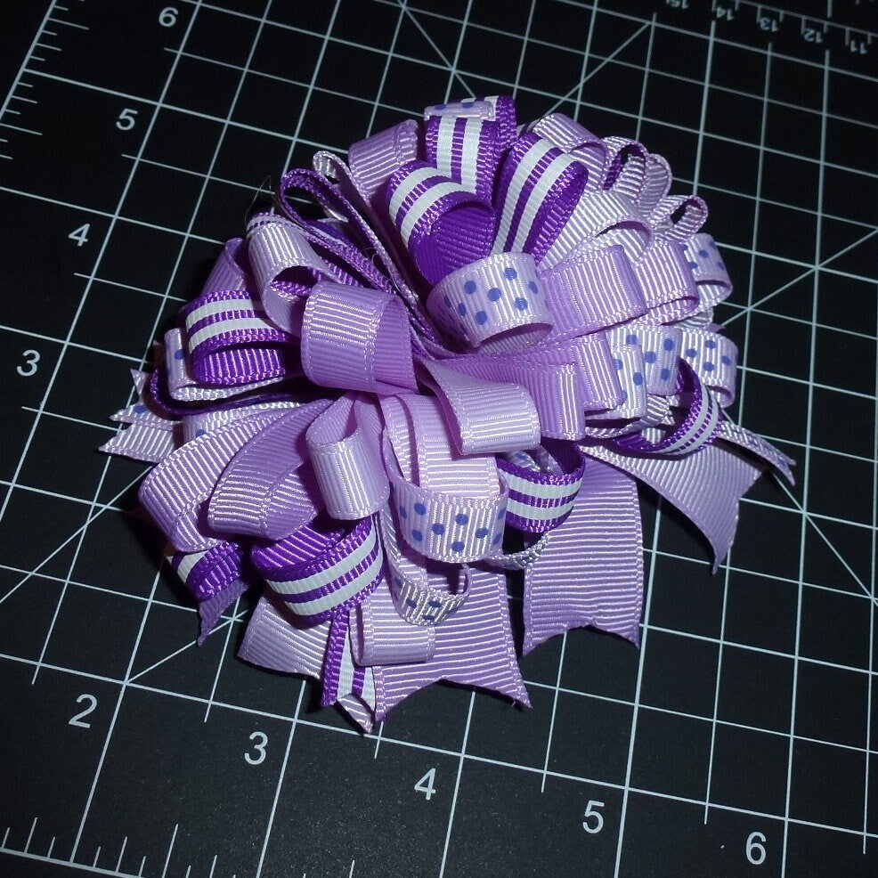 Puppy Bows ~ BIG bow loopy purple 4" dog hair bow or collar slide bands or clip (DC51)