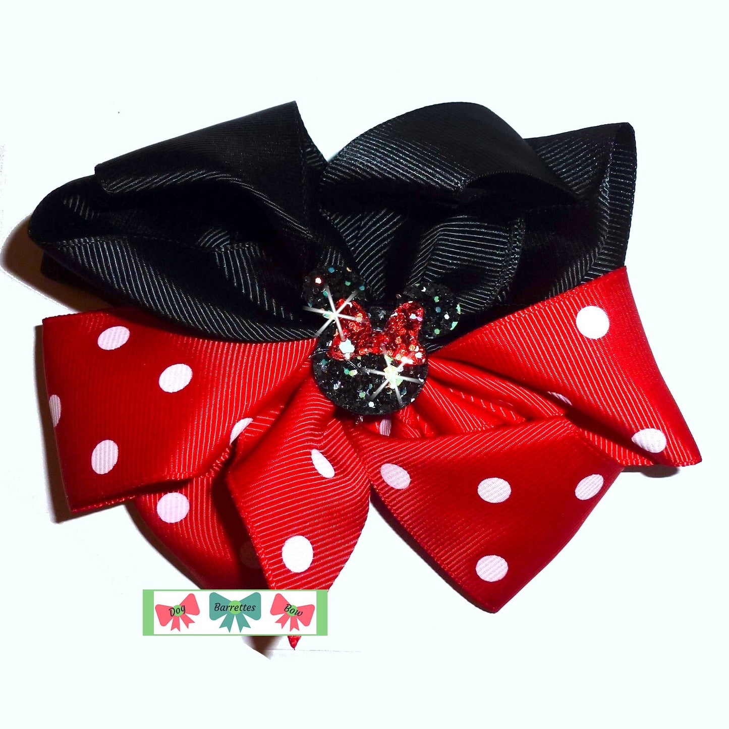 Puppy Bows ~ Minnie Mouse red dots giant 5" octopus dog bow bands or barrette clips or collar slide (dc2)