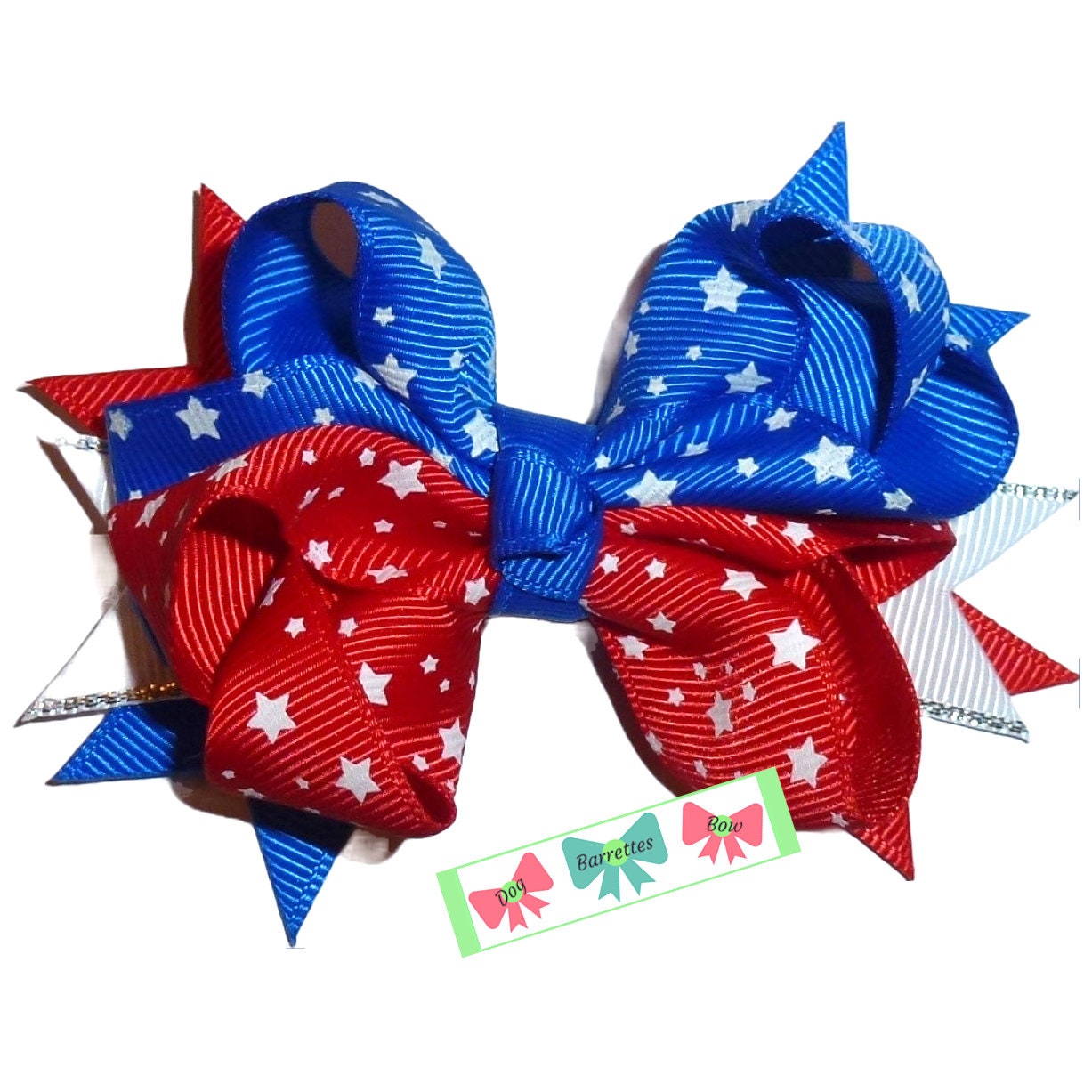 Puppy Bows ~ 4th of July Patriotic USA 3" octopus hair slide bowknot bow bands or barrette or collar slide (fb562)