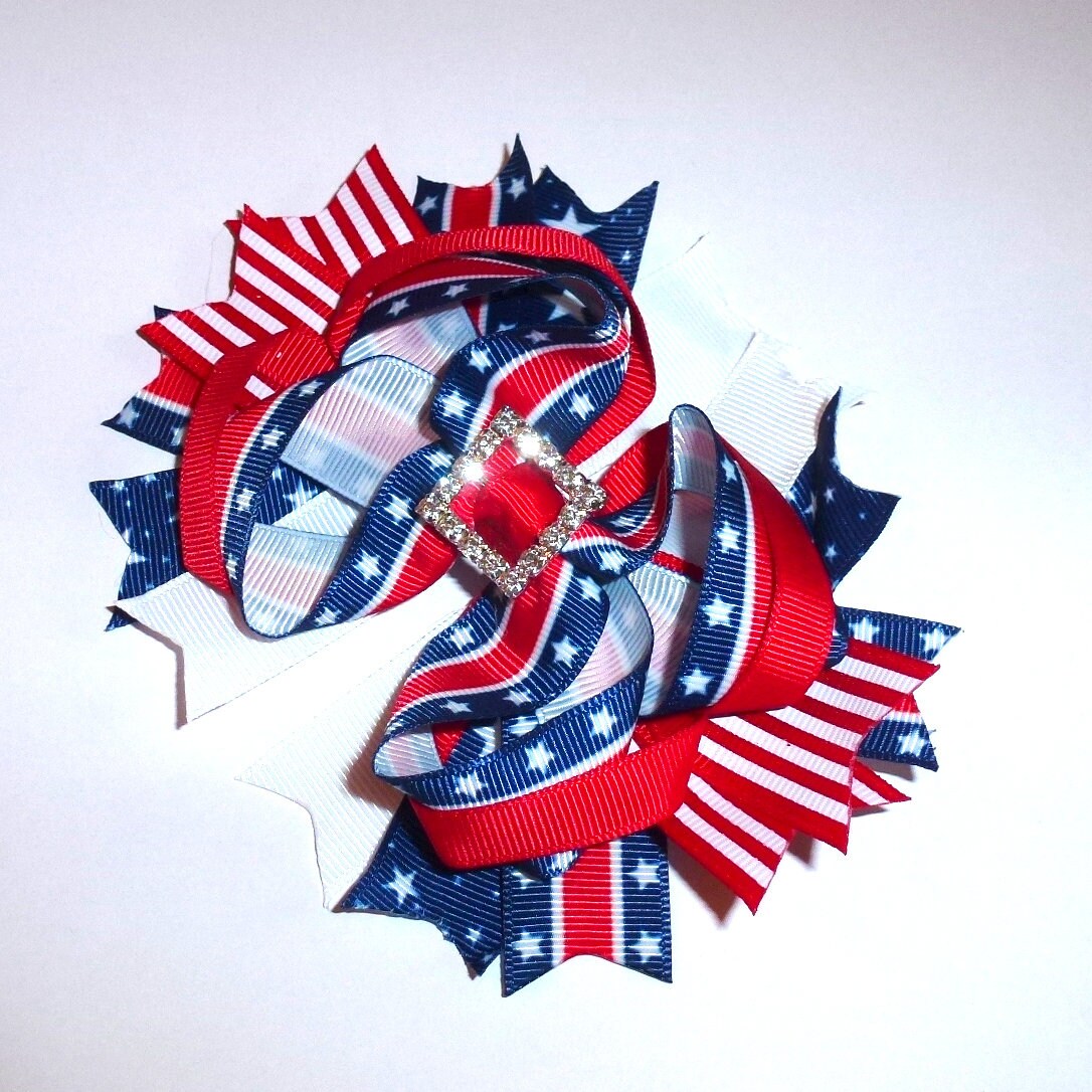 Puppy Bows ~ Stars stripes 4th of July patriotic Independence day red white blue dog collar slide decoration ~USA seller (DC4)