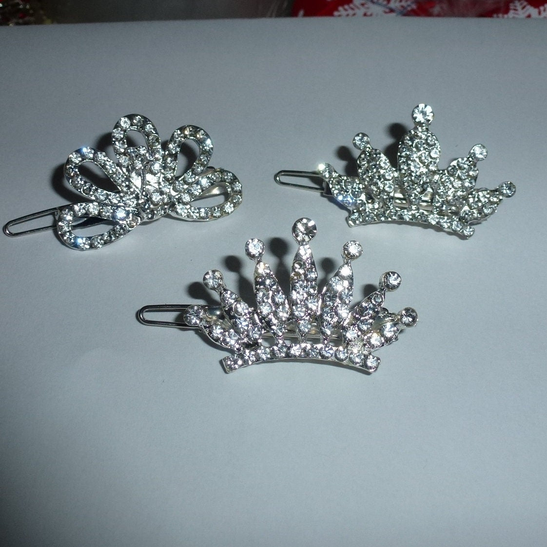 Puppy Bows ~ Small crystal rhinestone crown dog bow pet hair clip topknot barrette RB91-93