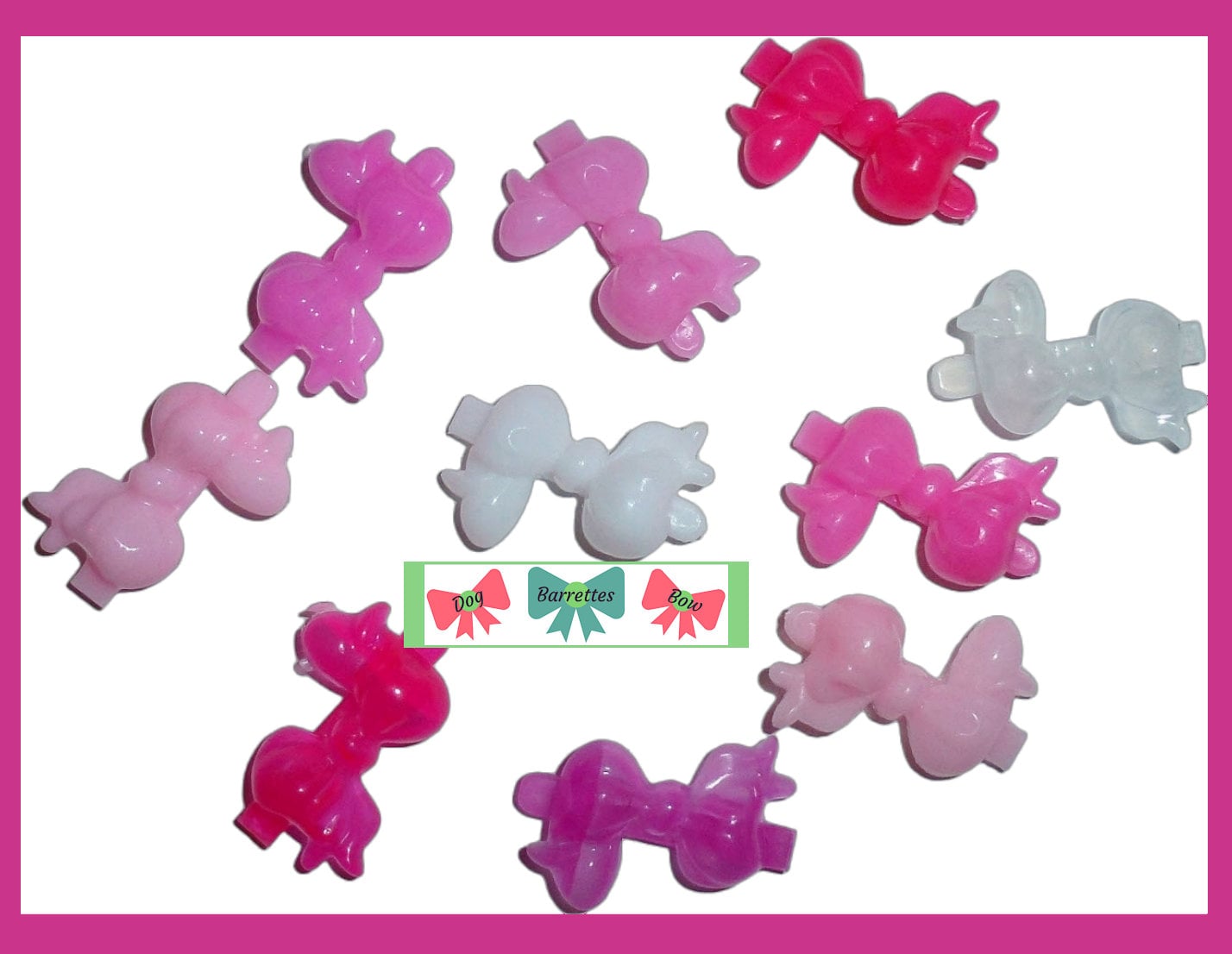 Puppy Bows ~ Dog bow itty bitty plastic ball clip set 8 pet bowknot barrette hair clips (fb281)