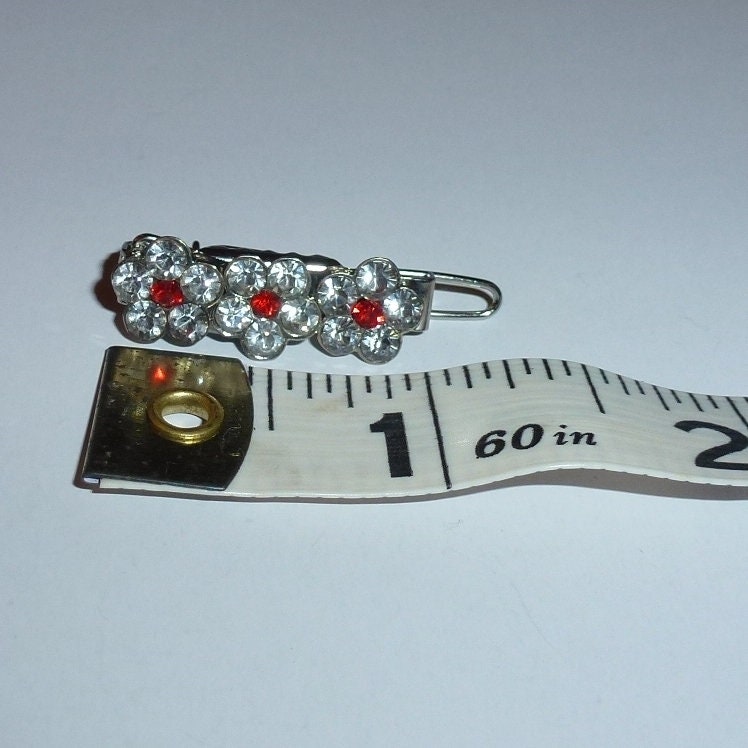 Dog Bows flower crystal red center rhinestone tiny 1" pet hair barrette clip (TB8)