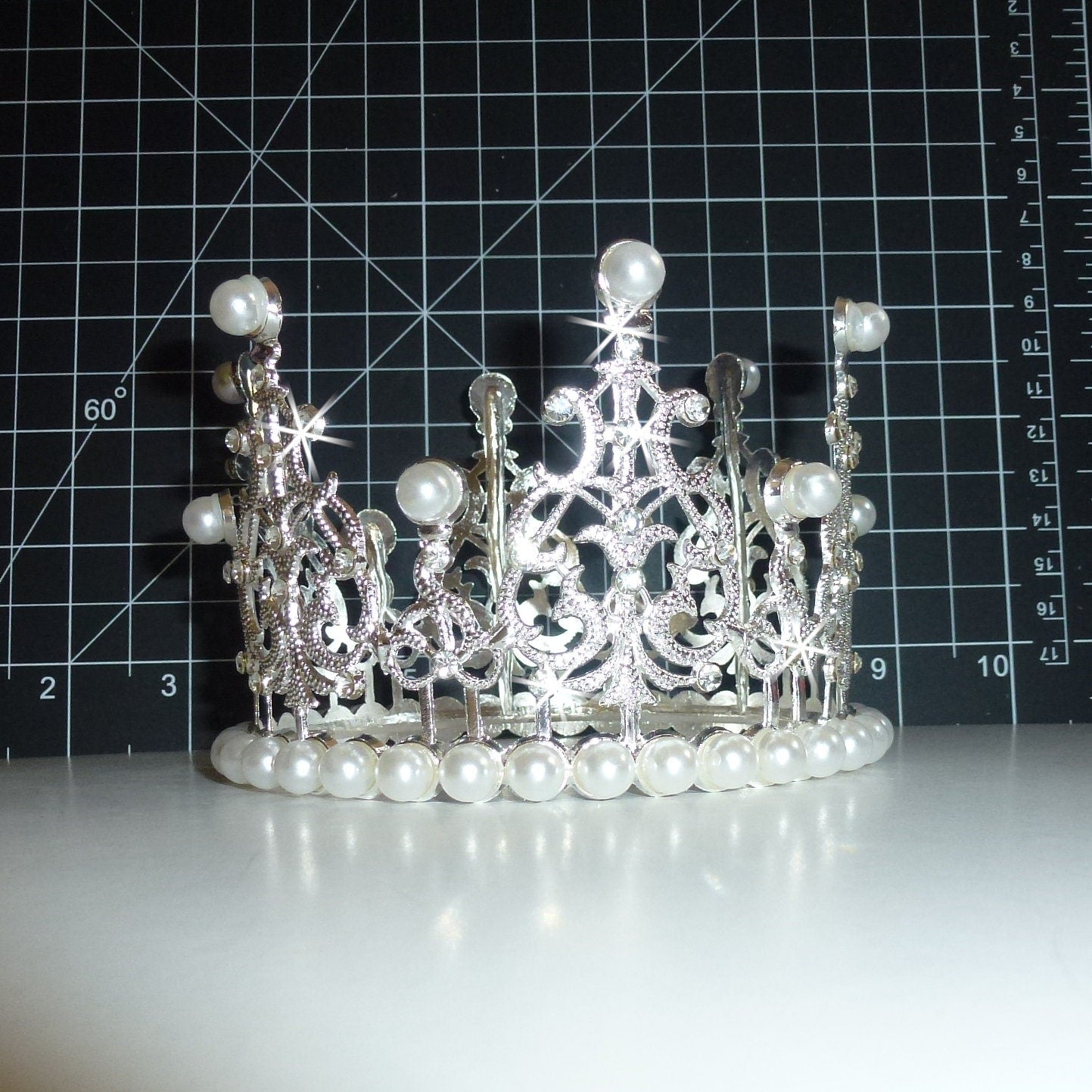 Puppy Bows ~ extra large dog 3D silver full round tiara for dogs pet hair crown beauty pageant barrette