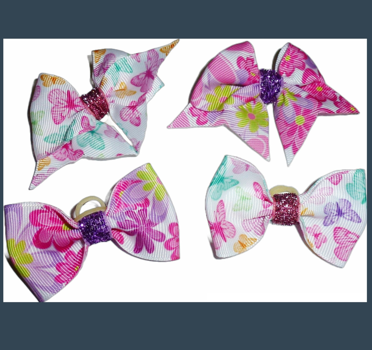 Puppy Bows Spring fling butterfly floral dog hair bowknot bow bands or barrette (fb465)