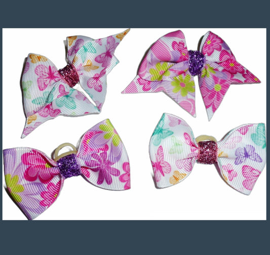 Puppy Bows Spring fling butterfly floral dog  hair bowknot bow bands or barrette  (fb465)