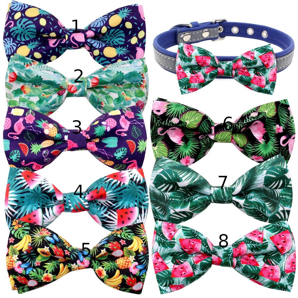 Puppy Bows ~ Summer flamingos watermelon beach bow tie dog collar slide bowtie accessory (dc18)