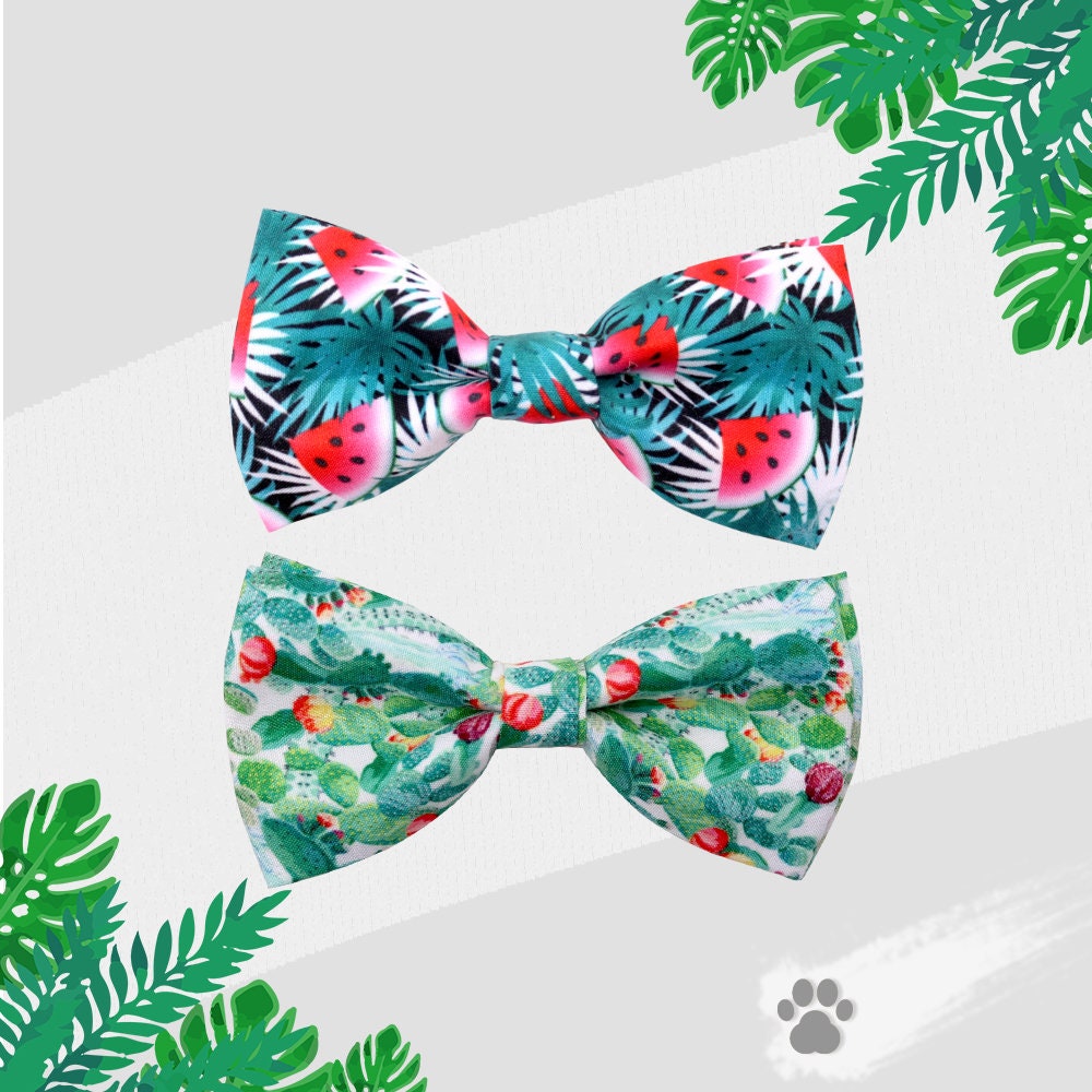 Puppy Bows ~ Summer flamingos watermelon beach bow tie dog collar slide bowtie accessory (dc18)