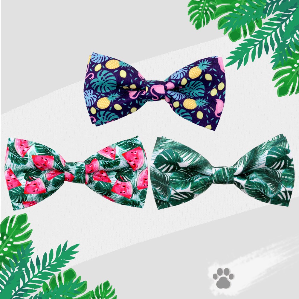 Puppy Bows ~ Summer flamingos watermelon beach bow tie dog collar slide bowtie accessory (dc18)