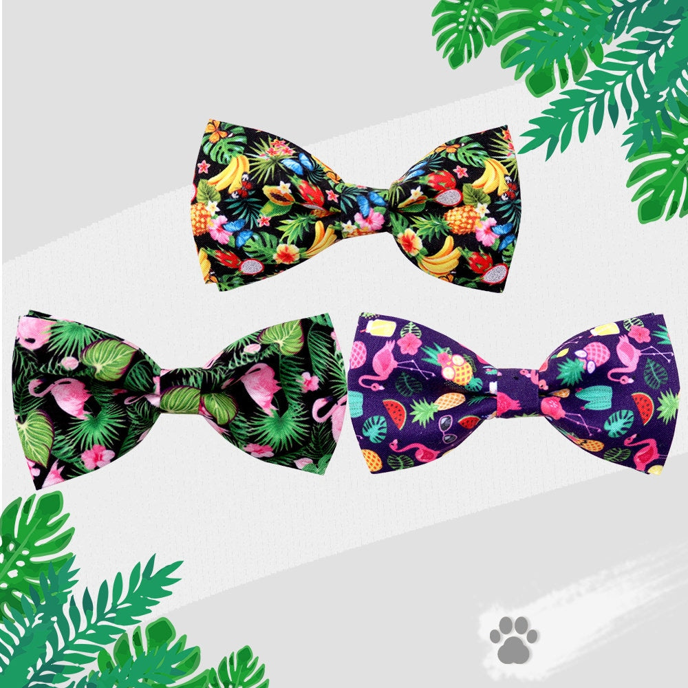 Puppy Bows ~ Summer flamingos watermelon beach bow tie dog collar slide bowtie accessory (dc18)