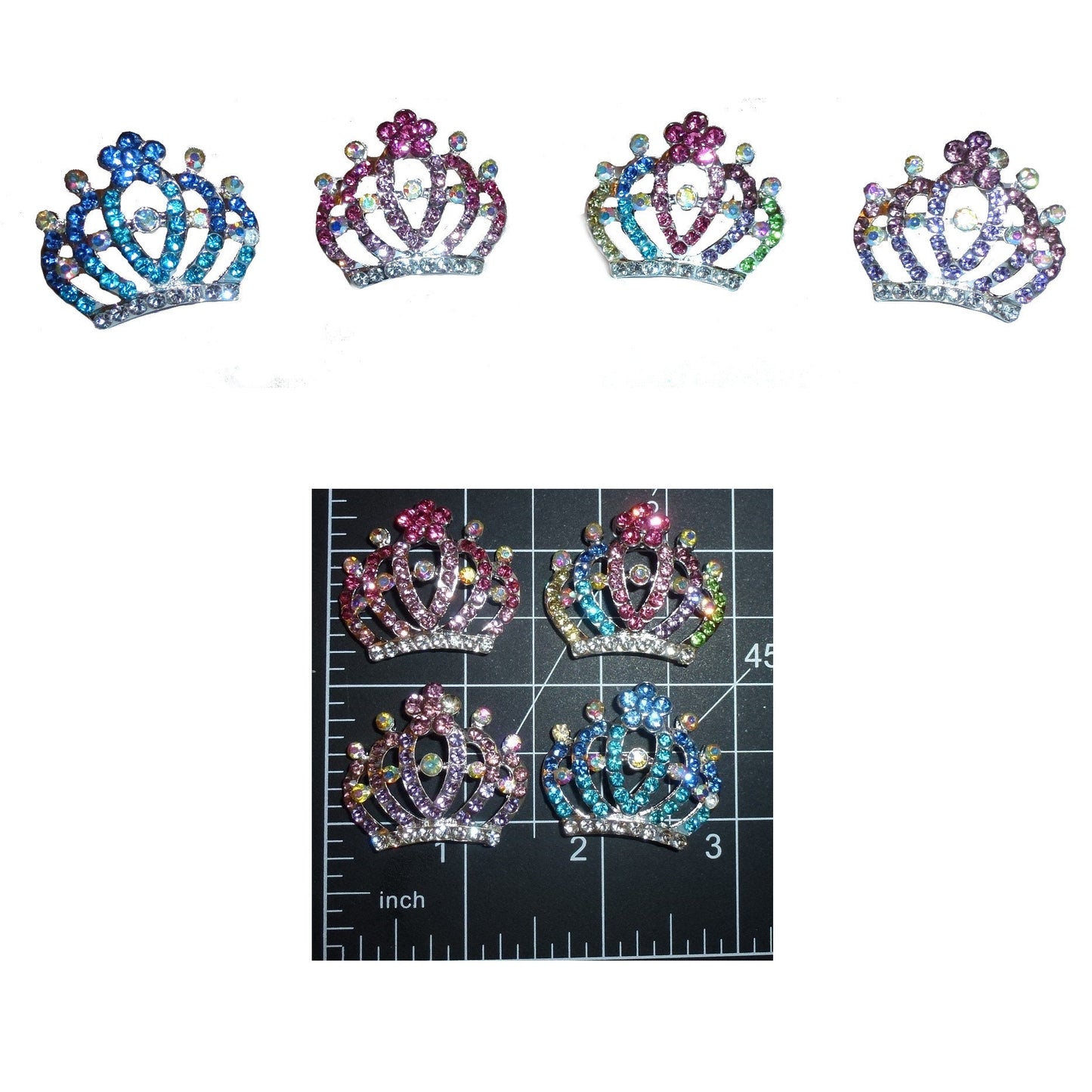 Puppy Bows ~ Small crystal flower rhinestone crown dog bow pet hair clip topknot barrette (RB56)