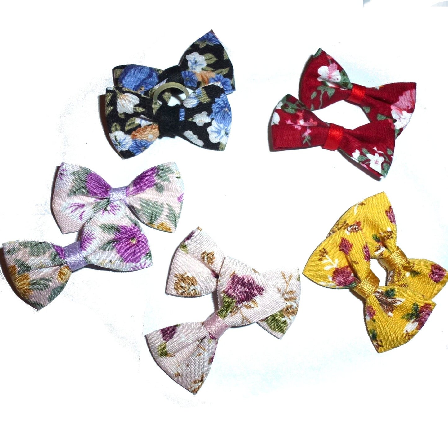 Puppy Bows ~ Beautiful fabric pigtail pairs dog hair bow with barrette (FB4)