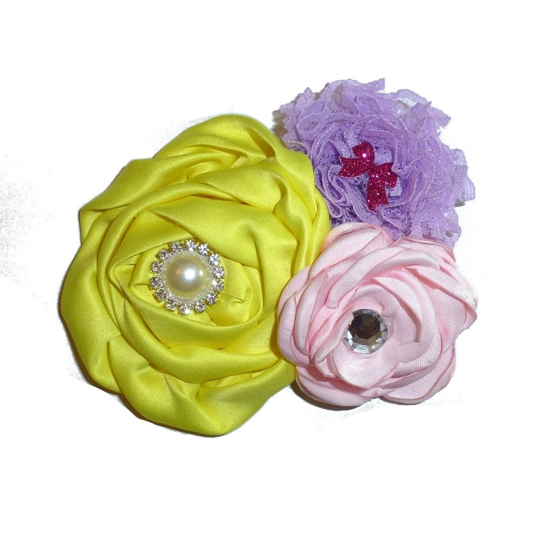 Puppy Bows SALE Dog collar slide bow large dog hair bows purple pink yellow ruffled flower (fb25a)