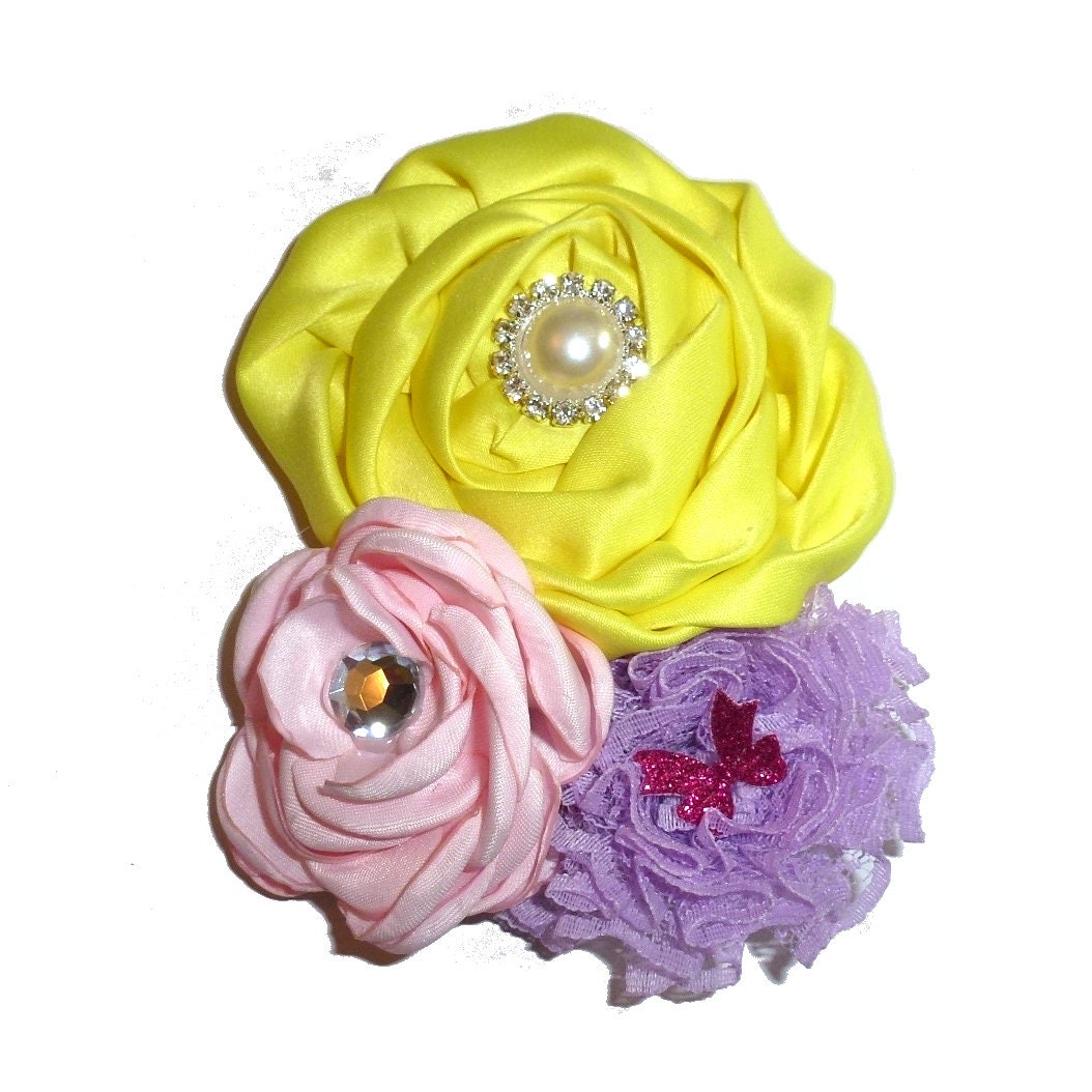 Puppy Bows SALE Dog collar slide bow large dog hair bows purple pink yellow ruffled flower (fb25a)