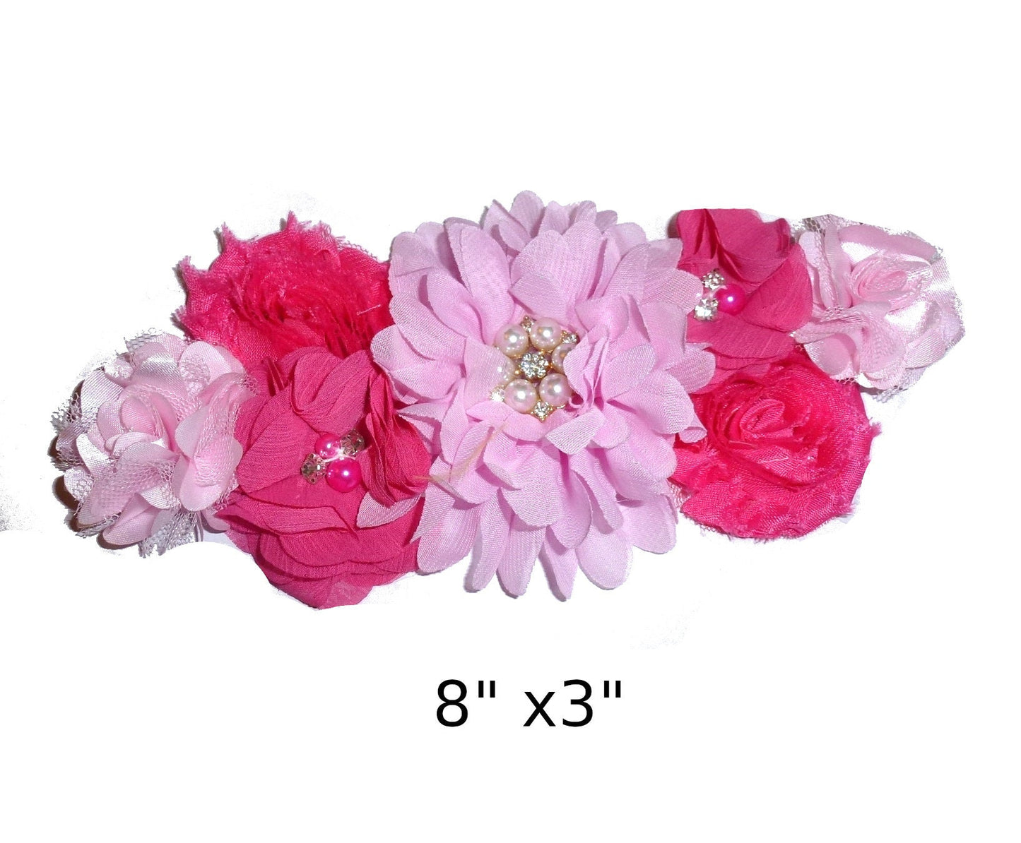 Puppy Bows ~ Extra long dog collar slide accessory light dark pink flowers pearls ~USA seller (P6)