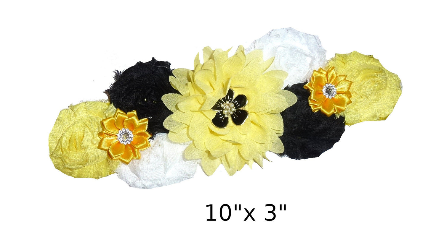 Puppy Bows ~ Extra long dog collar slide accessory yellow flowers pearls black ~USA seller (P2)