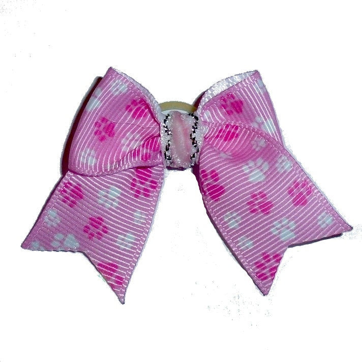 8 pink white paw print dog hair bows latex band ~Usa seller (fb237)