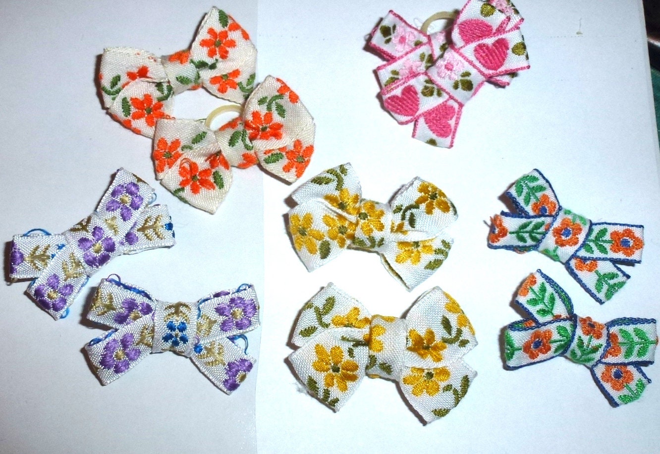 Puppy Bows ~ Beautiful Jacquard pigtail pairs you choose color dog hair bow with barrette (FB4)