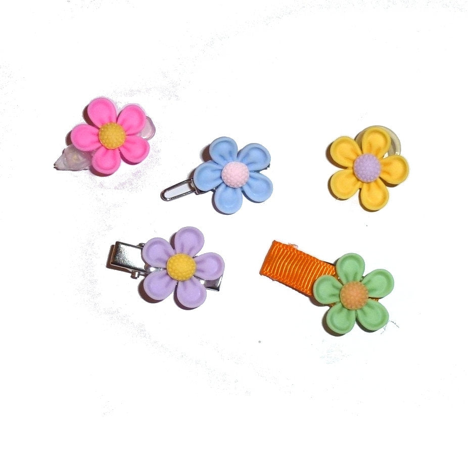 Puppy Bows ~ Candy colored 5-petal daisy latex bands or barrette clip pet hair bow (fb435B)