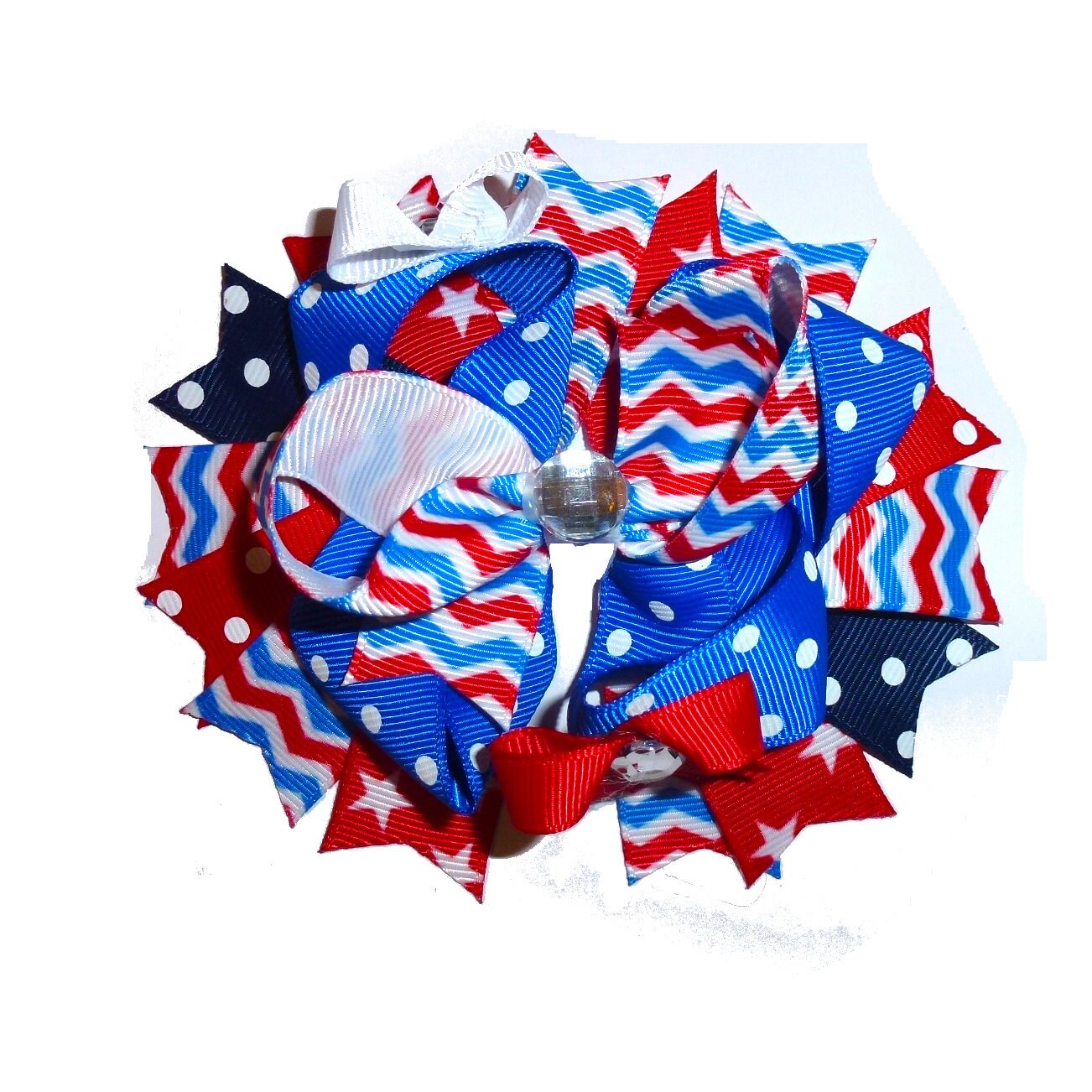 Puppy Bows ~ 4th of July Patriotic USA rhinestone slide bowknot bow bands or barrette or collar slide (DC19)