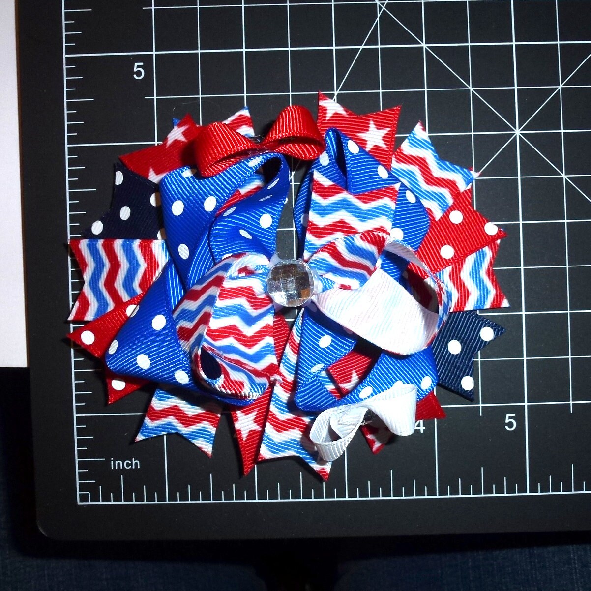 Puppy Bows ~ 4th of July Patriotic USA rhinestone slide bowknot bow bands or barrette or collar slide (DC19)
