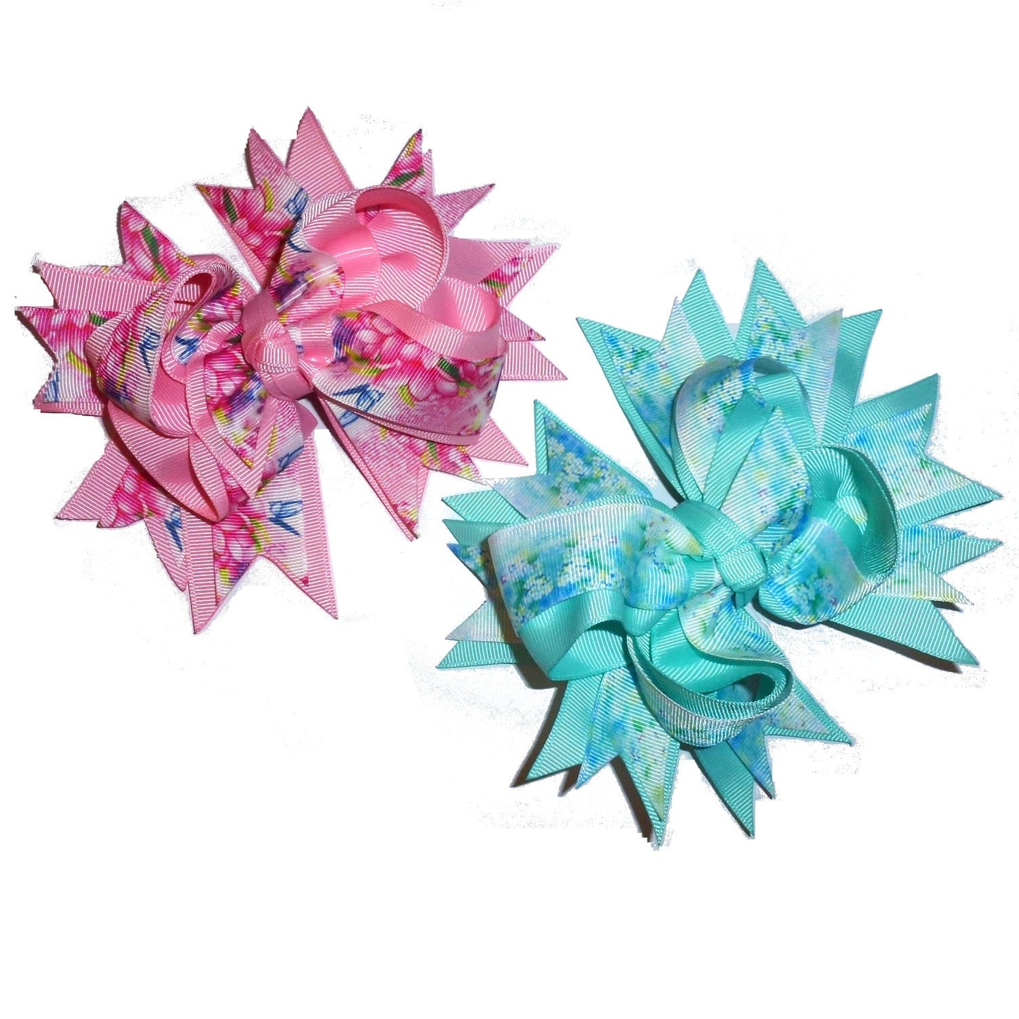 Puppy Bows ~ Pink or blue floral spring bow 5" big bowknot bow bands or barrette or collar slide (DC32)