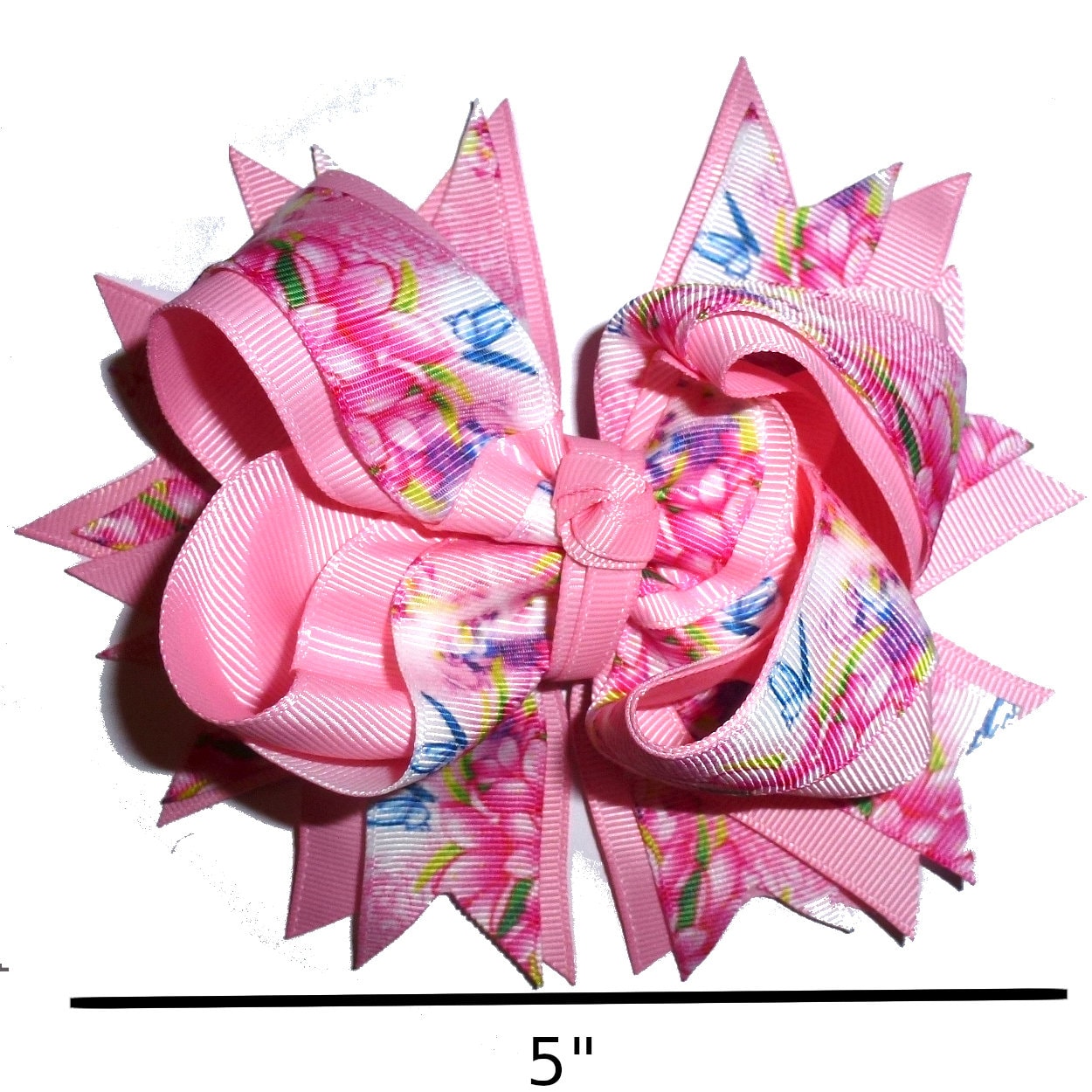 Puppy Bows ~ Pink or blue floral spring bow 5" big bowknot bow bands or barrette or collar slide (DC32)