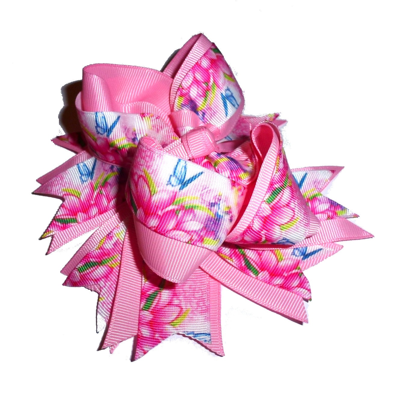 Puppy Bows ~ Pink or blue floral spring bow 5" big bowknot bow bands or barrette or collar slide (DC32)