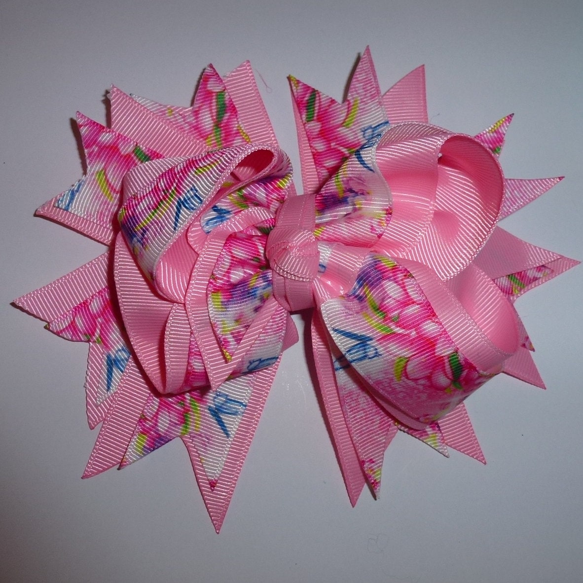 Puppy Bows ~ Pink or blue floral spring bow 5" big bowknot bow bands or barrette or collar slide (DC32)