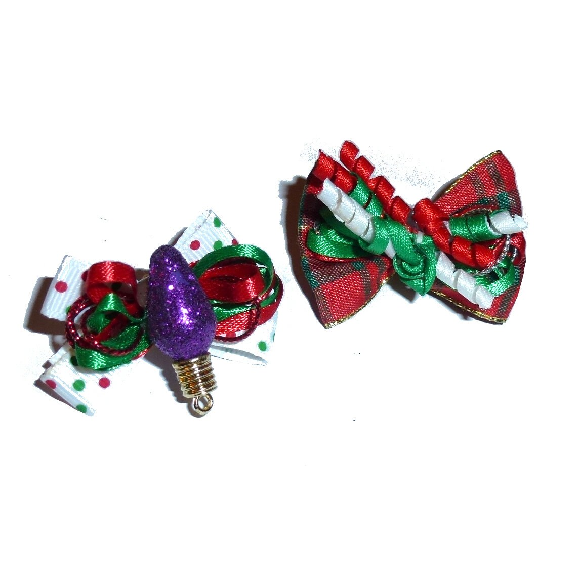 Christmas light bulb twirly korker pet hair dog bow barrettes or bands (FB456)