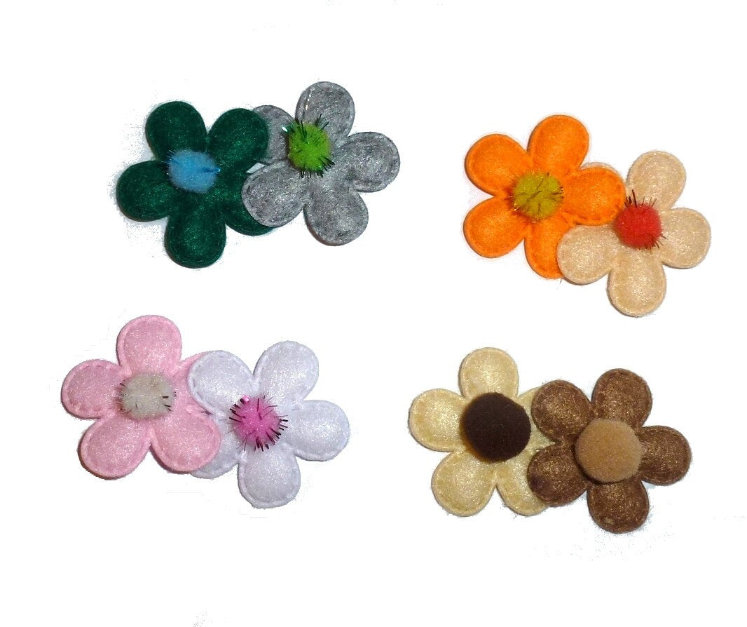 Felt padded daisy flower dog bows barrette or bands pet hair bow - (fb467)