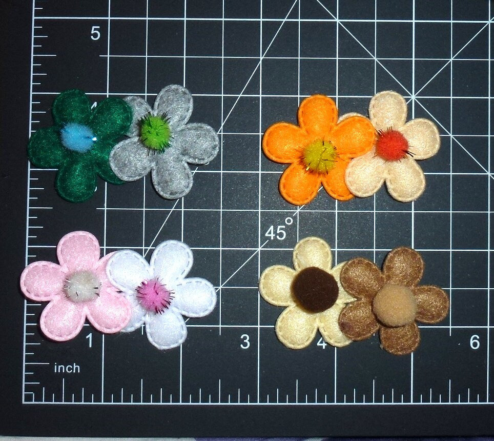 Felt padded daisy flower dog bows barrette or bands pet hair bow - (fb467)