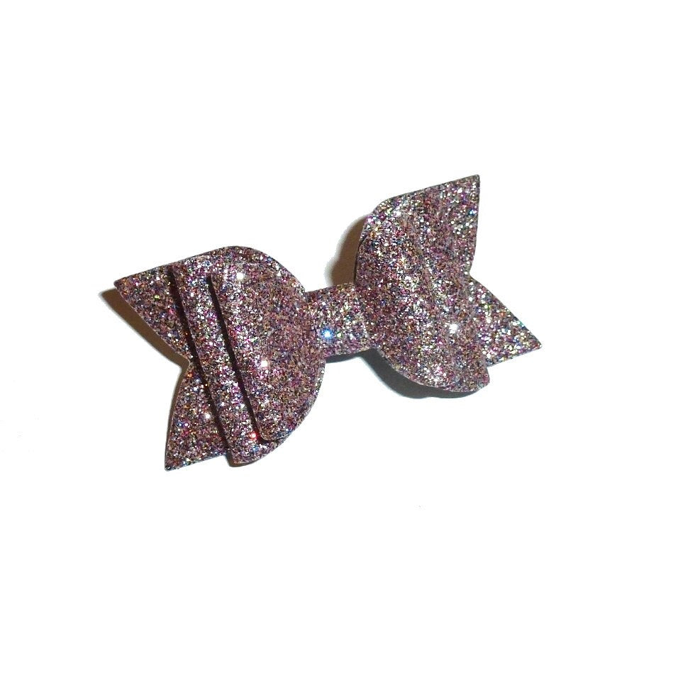 Vintage Rose Pink glitter bows dog barrette or bands pet hair bow - (gl37)
