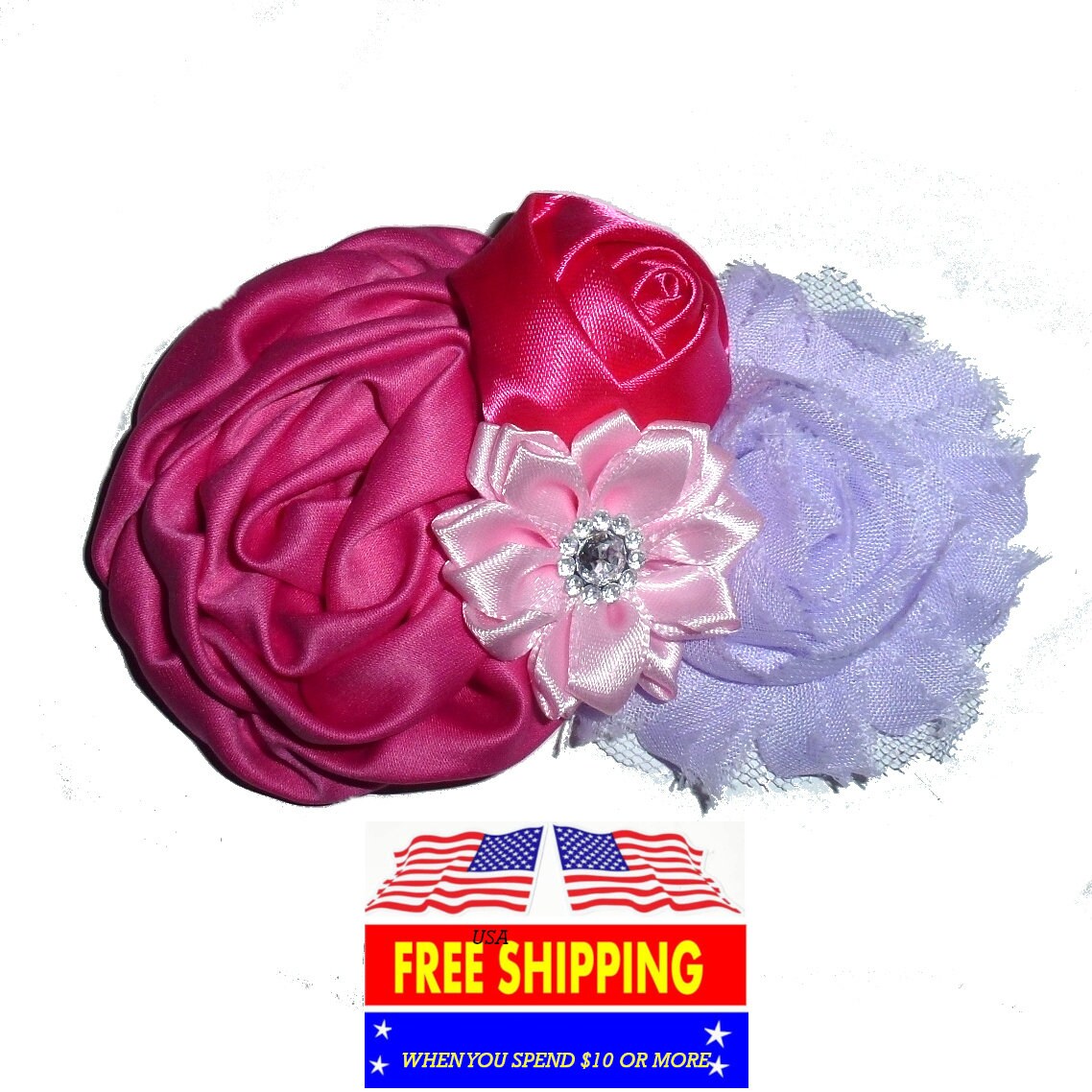 Rolled roses and rhinestone flowers dog collar slide accessory hair bows barrettes or bands (dc40)