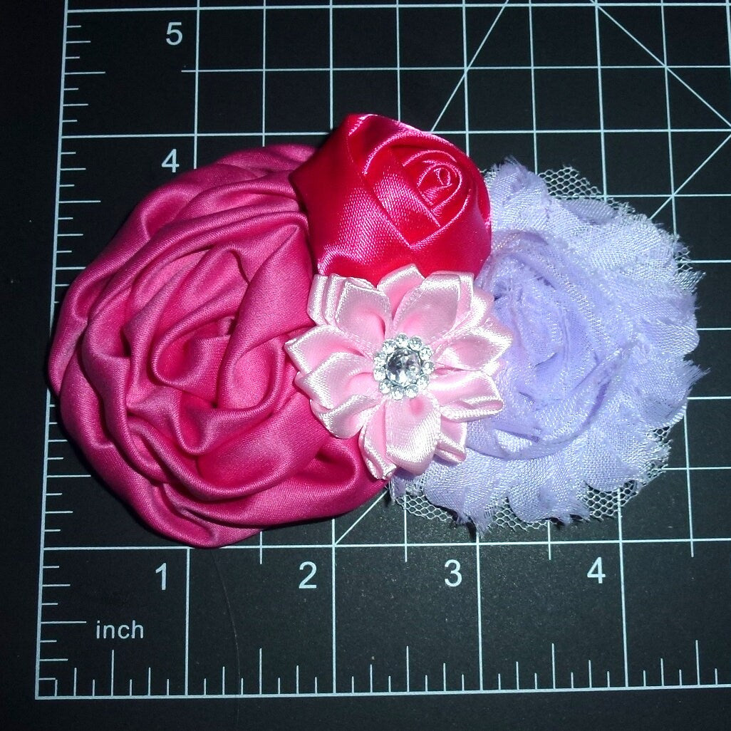 Rolled roses and rhinestone flowers dog collar slide accessory hair bows barrettes or bands (dc40)