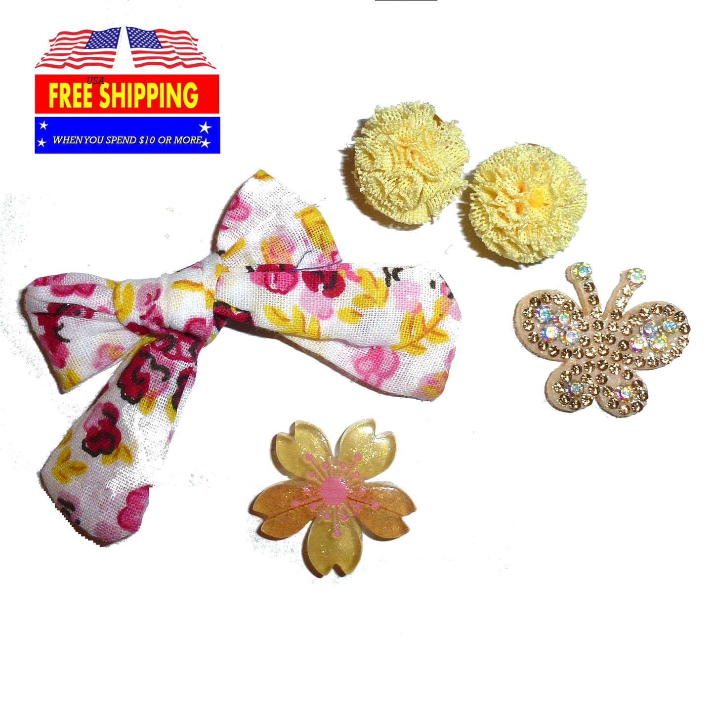 Puppy Bows ~ Fun yellow summer sun 5 piece set pet hair bow latex bands (fb189C)