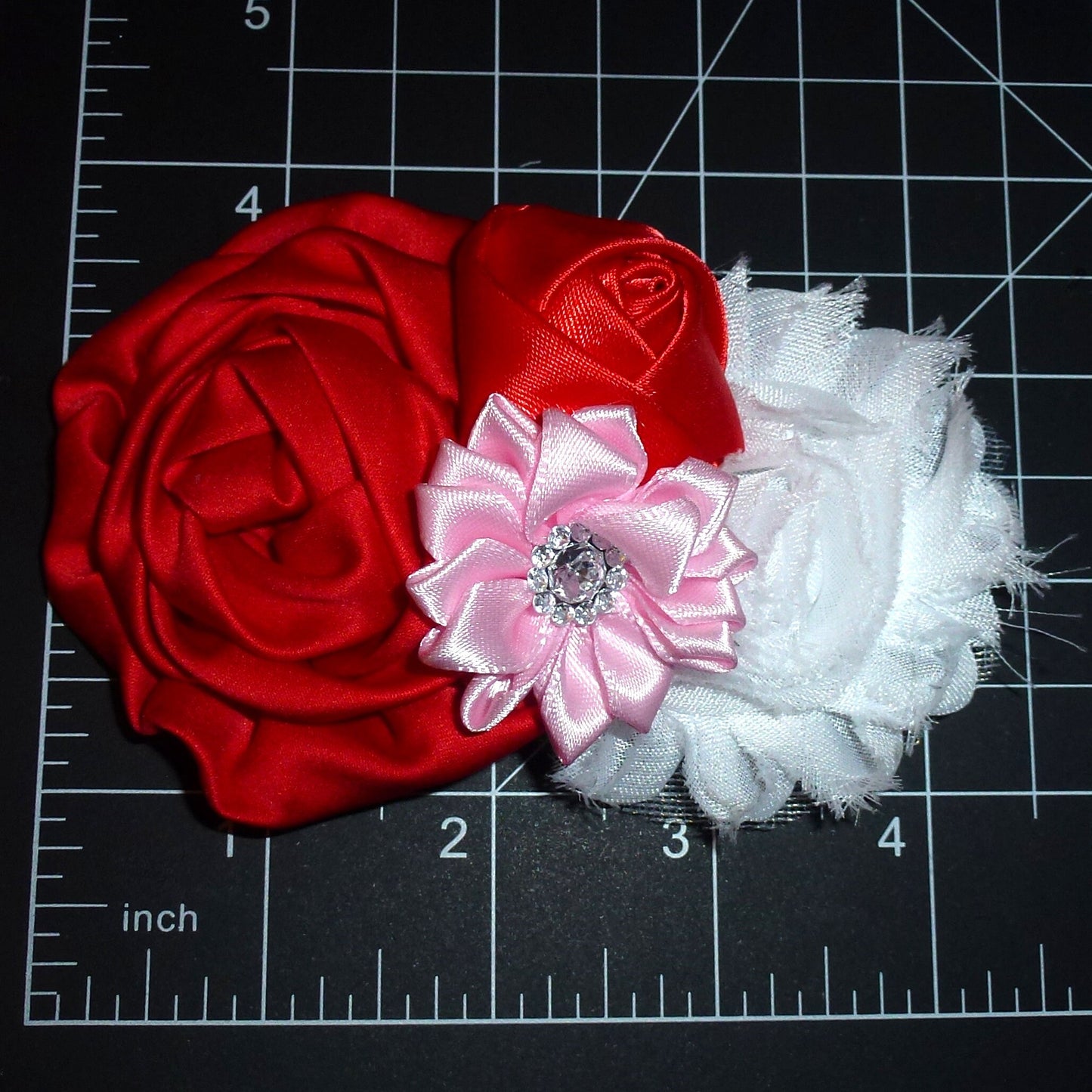 Rolled roses and rhinestone flowers dog collar slide accessory hair bows barrettes or bands (dc40)