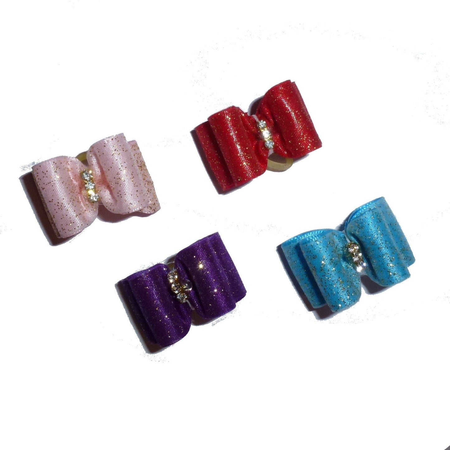 Sparkle organza dog show bows 7/8" double loop barrette or latex bands red pink blue purple (FB96)