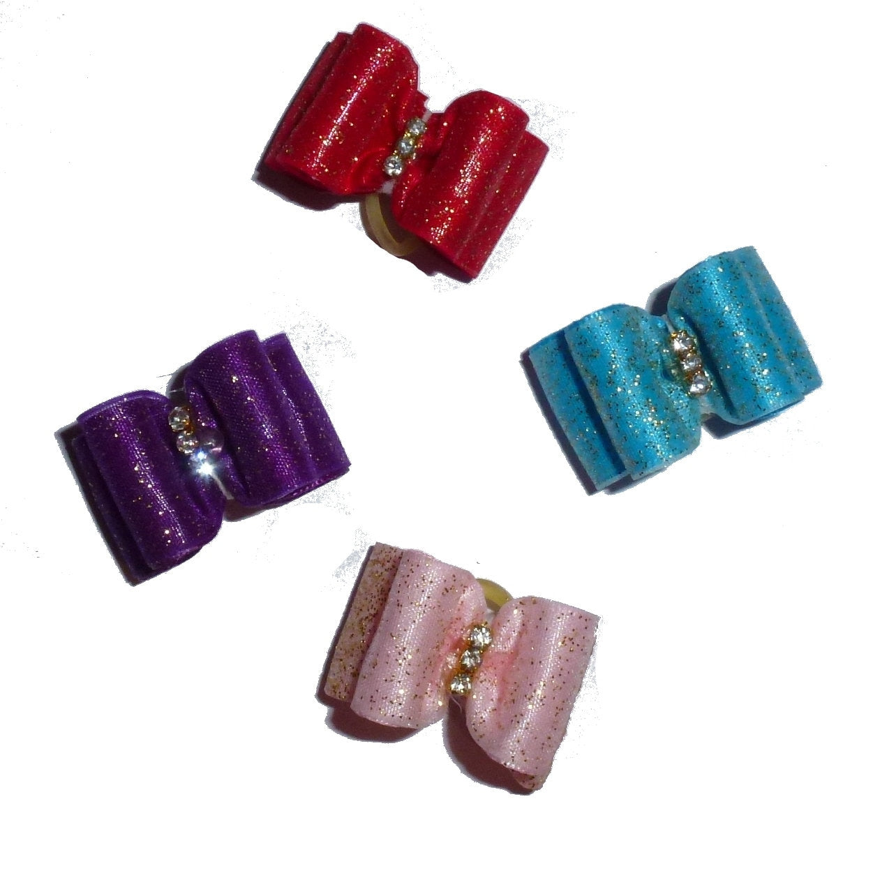 Sparkle organza dog show bows 7/8" double loop barrette or latex bands red pink blue purple (FB96)