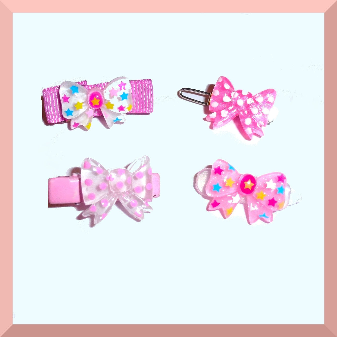 Four tiny tiny pink white bowknot bows on a plastic barrette clip pet hair dog bow (fb552)