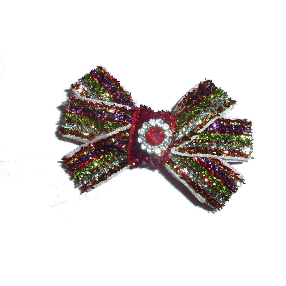 Velvet glitter red green rhinestone center latex bands or barrette clip pet hair dog bow (fb2AA)