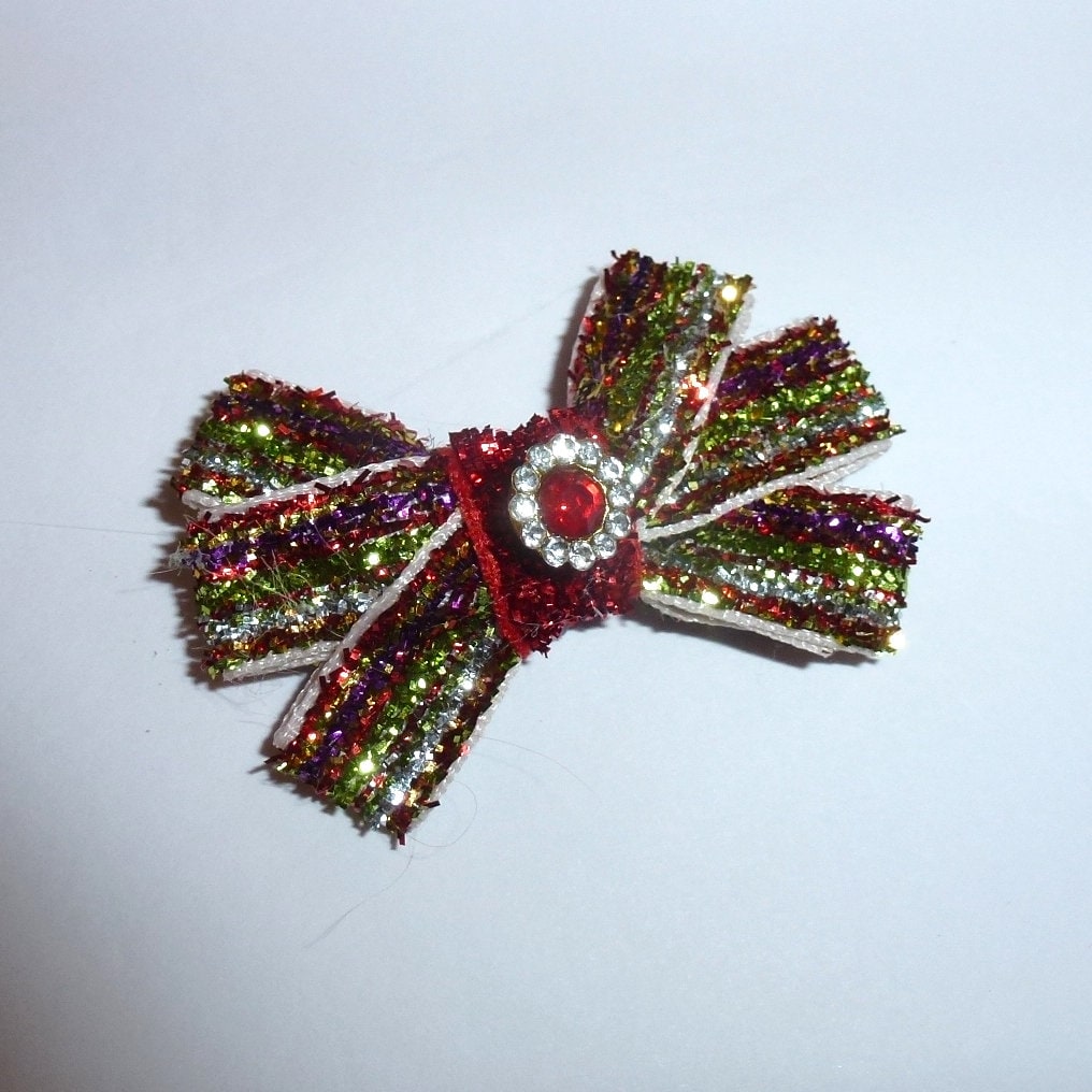 Velvet glitter red green rhinestone center latex bands or barrette clip pet hair dog bow (fb2AA)