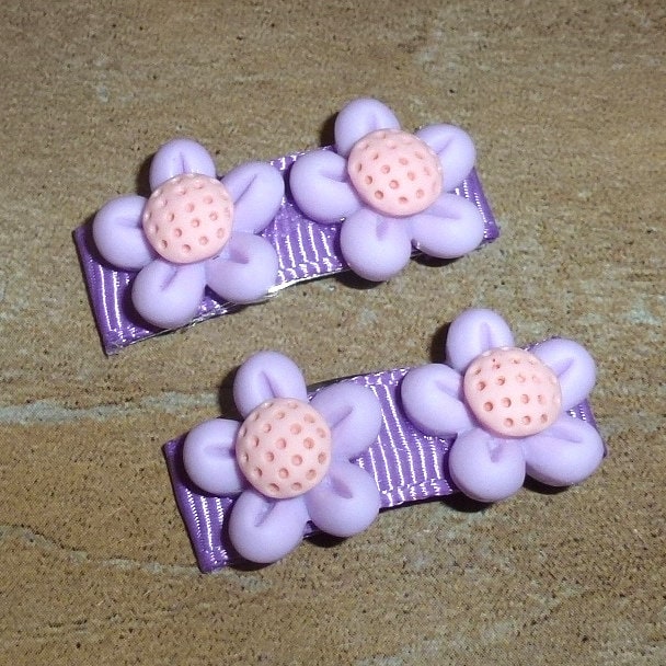 Purple dimpled daisy snap clip barrette pet hair dog bow (fb336B)